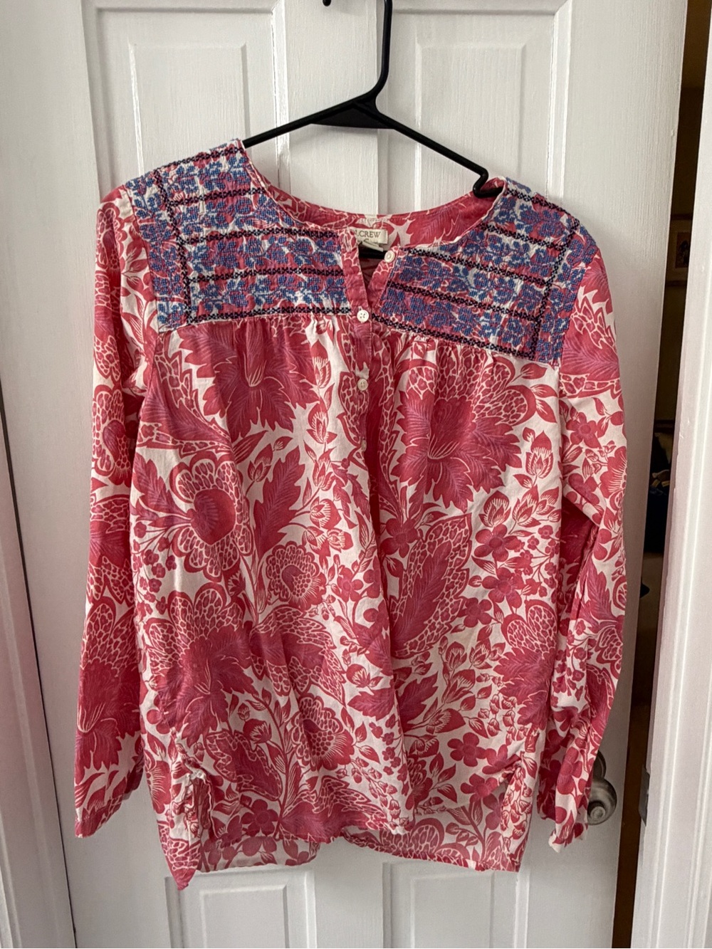 J. Crew Pink and Blue Floral Peasant Tunic